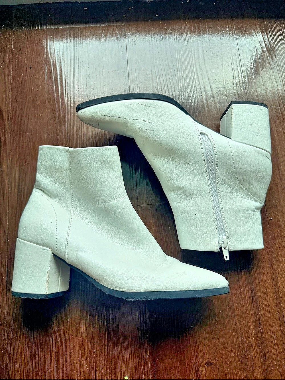 White Ankle Boots Block Heel